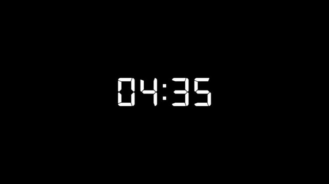 5 Minute Digital Countdown Timer Fast 10 Seconds Duration Motion Graphics.