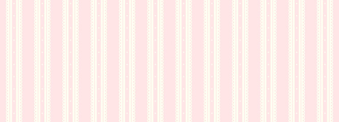 Fototapeta premium Horizontal seamless pink stripes pattern with lace texture. Romantic repeat texture for baby girl or wedding design. Vintage feminine wallpaper design