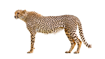 Spotted cheetah standing alert, isolated on transparent background © pixogram