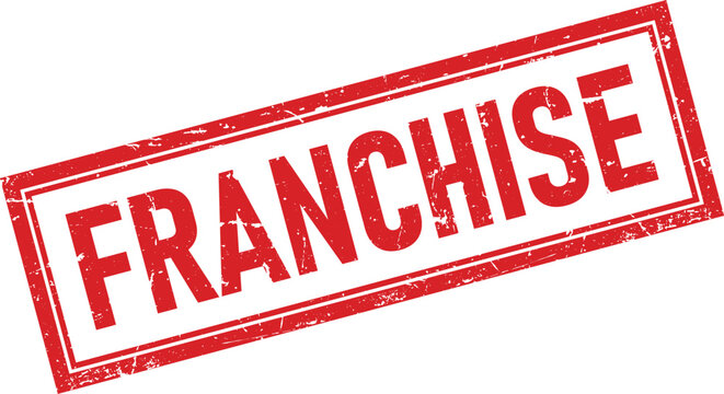 A red grunge rubber stamp impression with the word franchise written in a bold font style