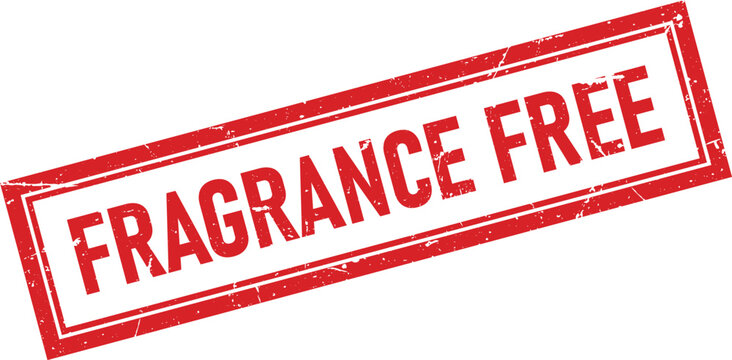 A red grunge rubber stamp impression with the words fragrance free written in bold font style