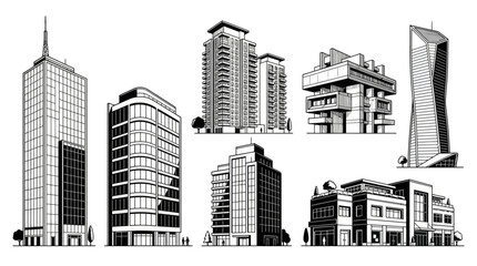 Fototapeta premium Modern high-rise building and skyscraper architectural sketches.