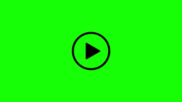 Simple white play button icon animation on green background.4k video