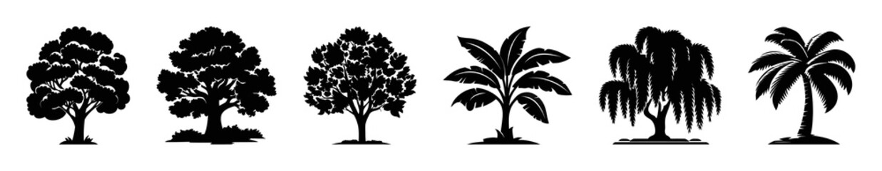 Fototapeta premium PNG Silhouettes of diverse trees on transparent background