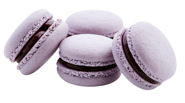 Lavender macarons with dark chocolate filling, isolated on transparent background