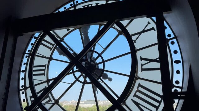 Interior Clock of Mus&eacute;e d&rsquo;Orsay in Paris Overlooking the City Through Historic Glass Clockface