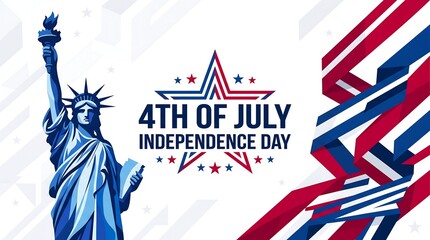 Naklejka premium 4th of July Independence Day design featuring the Statue of Liberty and red, white, and blue