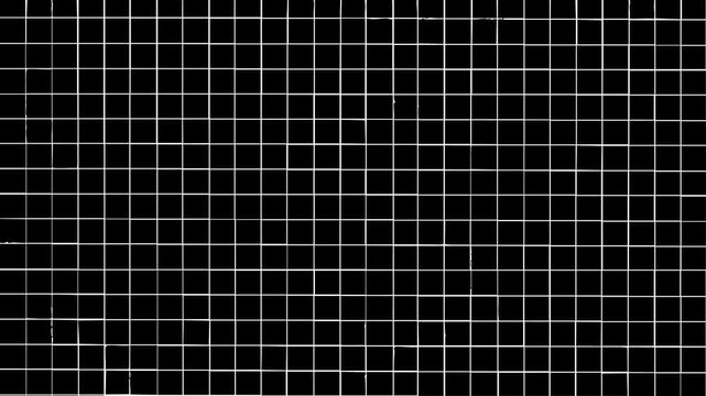 White, hand, drawn, grid, animation, on, black, background, sketchy, line, art, square, pattern, stop, motion, graphic, minimalist, notebook, paper, texture, artistic, design, 4k.

