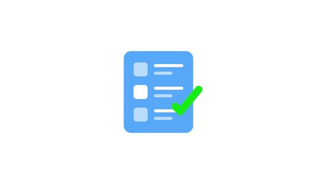 Minimalist Animated Checklist Document with Green Checkmark on White Background 4K Loop