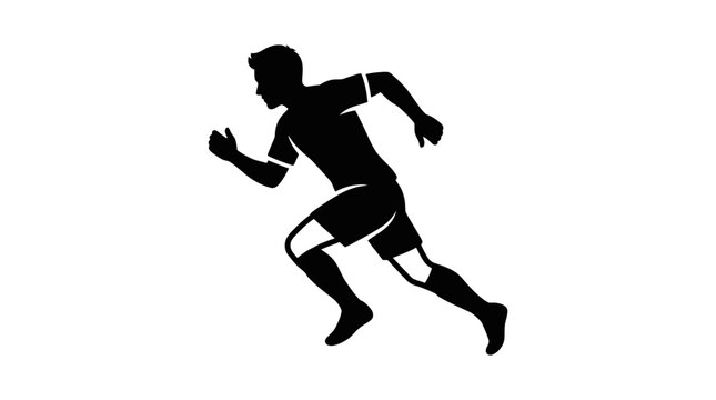 Silhouette of a male runner in motion, dynamic athletic pose, isolated on white