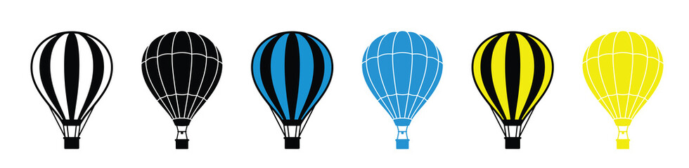 Set of hot air balloon icons in various colors and styles for travel and adventure design themes © MOHAMMADSHARIFUL