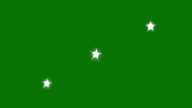 Glitter star sparkle animation, flat vector blinking shining light twinkling effect glowing on transparent green screen background, doodles style stars, 4K