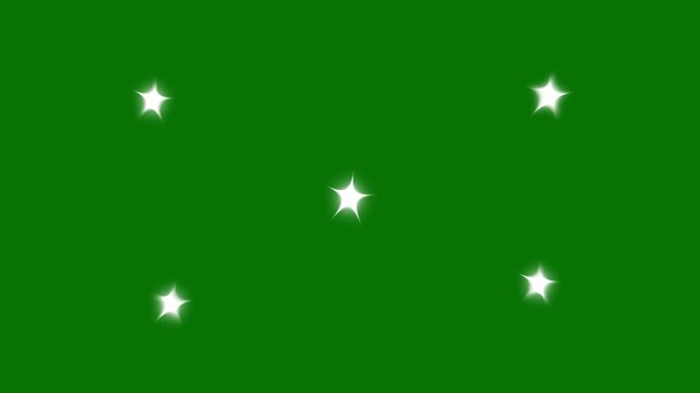 Magic flash or glitter motion explosion animated effect, white cartoon doodle style flat vector stars, sparkling stars Shine animation, twinkle stars pop-up animation on green screen background, 4K