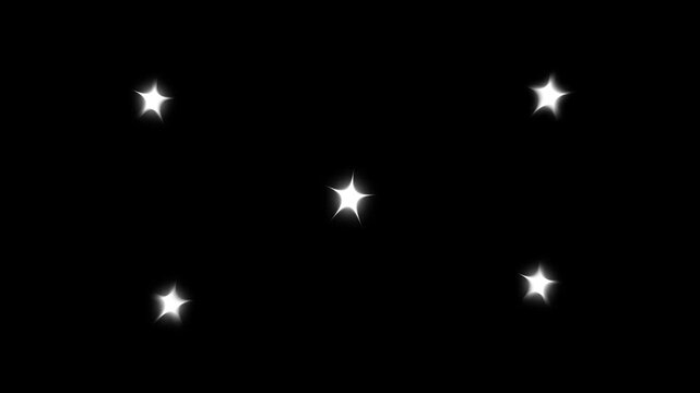 Magic flash or glitter motion explosion animated effect, white cartoon doodle style flat vector stars, sparkling stars Shine animation, twinkle stars pop-up animation on black screen background, 4K