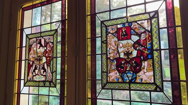 Colorful Mosaic Stained Glass Windows with Decorative Patterns