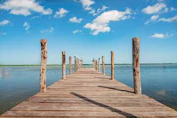 Fototapeta premium Wooden pier with birds