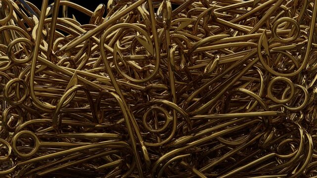 Golden Fishing Hook Animation Curtain Transition Effect Transparent Background Alpha Channel