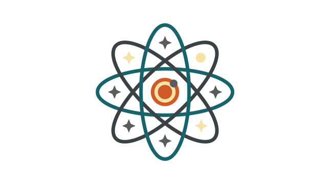 Abstract Atom Model Icon with Orbiting Electrons and Stars