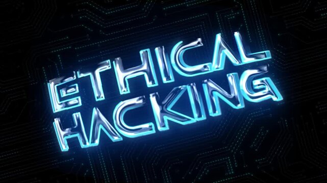 Ethical Hacking Glossy 3D Technological Title With Circuit Background