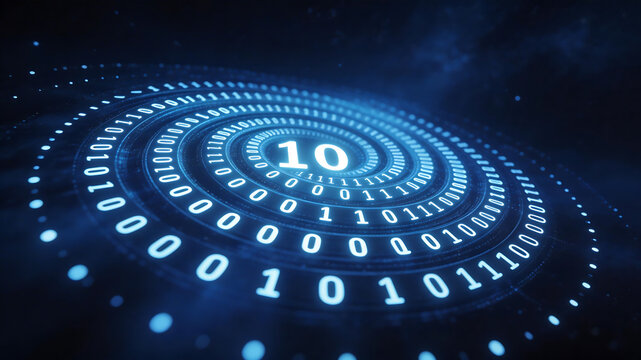 Binary code spiral with number ten