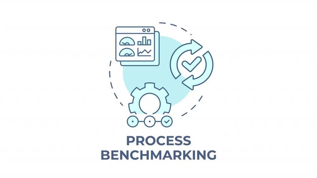 Process benchmarking blue concept icon animation. Operational excellence frameworks. Business system analysis. Statistical metrics. Cyan circular animated abstract idea. HD video with alpha channel