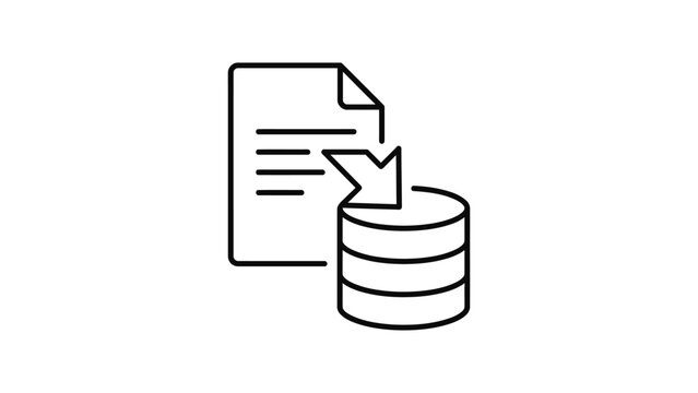 Minimalist line art icon representing data migration or file import into database storage system.