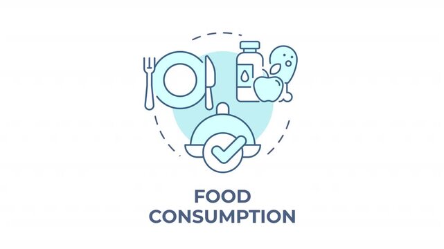 Food consumption blue concept icon animation. Dietary lifestyle choices. Mindful eating routine habits. Nutritional wellness. Cyan circular animated abstract idea. HD video with alpha channel