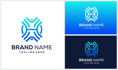 Naklejka premium Geometric initial letter H human with circle logo design inspiration