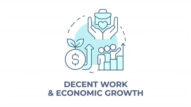 Decent work and economic growth blue concept icon animation. Sustainable economic development. Modern workforce growth. Cyan circular animated abstract idea. HD video with alpha channel