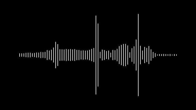 White audio waveform spectrum animation black screen, digital audio spectrum wave animation.Sound waves on transparent background with alpha channel Audio visualiser Music equaliser.4k