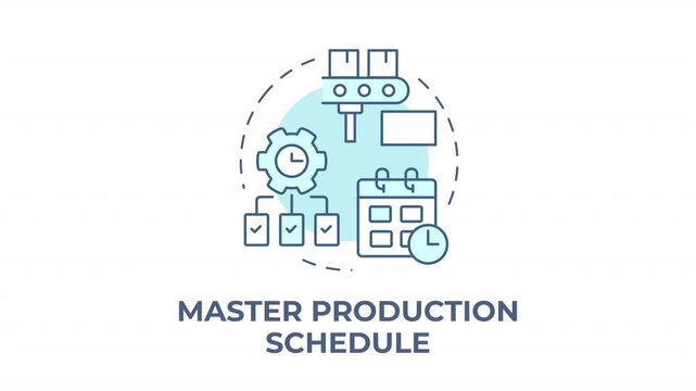 Master production schedule blue concept icon animation. Agile manufacturing workflow optimization. Industrial operations. Cyan circular animated abstract idea. HD video with alpha channel