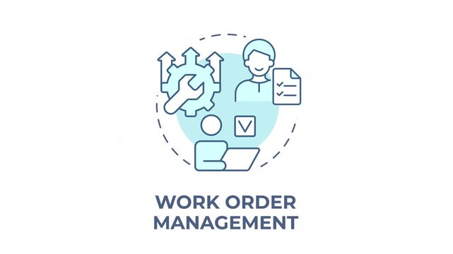 Work order management blue concept icon animation. Efficient digital workflow integration. Labor resource allocation. Cyan circular animated abstract idea. HD video with alpha channel