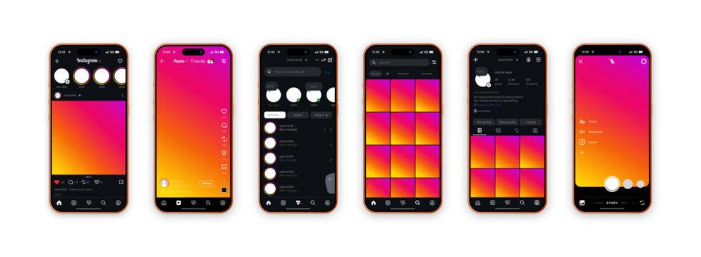 2026 updated Instagram dark mode UI mockup collection with iPhone 17 Pro Max screen templates for social media app