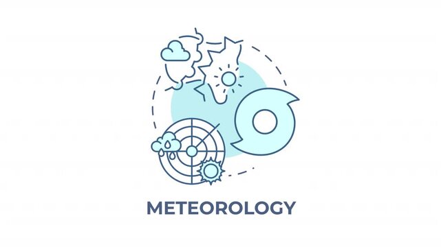 Meteorology blue concept icon animation. Weather monitoring tech. Global atmosphere forecasting trends. Environmental data. Cyan circular animated abstract idea. HD video with alpha channel