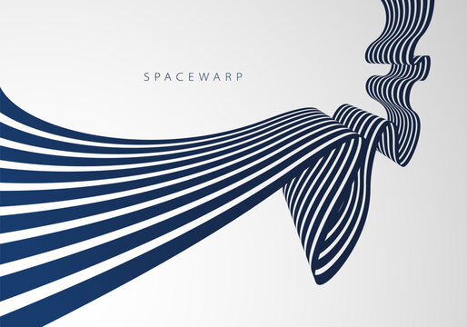 Lines in perspective look like bent ribbon graphic design, vector abstract background with curved stripes in distorted perspective, futuristic surreal op art.