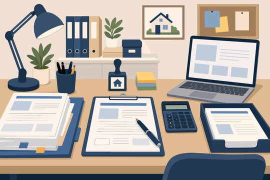 Mortgage document preparation station Editorial Background
