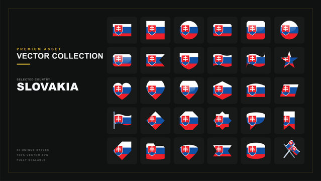  Slovakian flag vector set with 30 diverse premium badges  