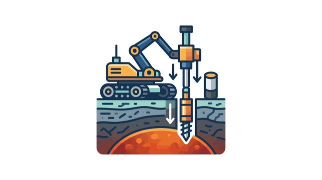 A tracked drilling machine boring into the earth to reach a geothermal energy source.