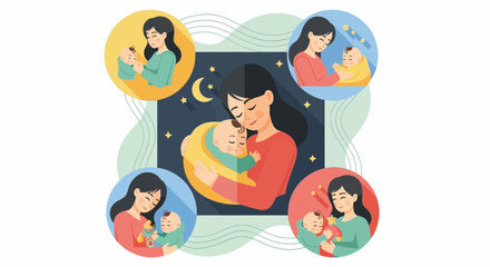 Fototapeta premium Mother holding baby tenderly in different moments.