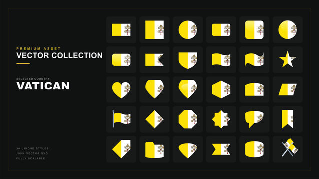 Vatican City flag icon vector collection, 30 unique shapes and styles pack