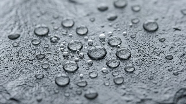 Water droplets gray surface bubbles macro liquid clean moisture clear. Transparent texture background fresh condensation wet round