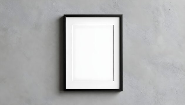 Minimalist black frame with white matting on a textured gray wall background
