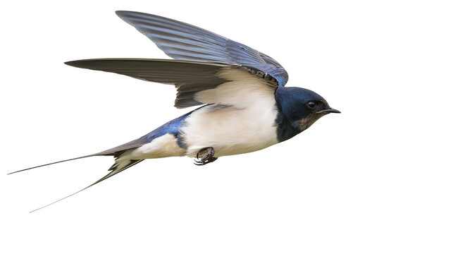 Barn swallow bird with blue wings and white belly, isolated on transparent background