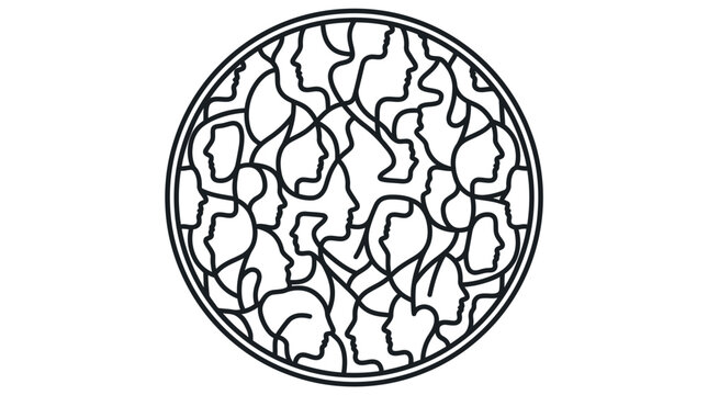 Abstract Circle of Diverse Human Faces, Connectivity, Community, Unity, Diversity