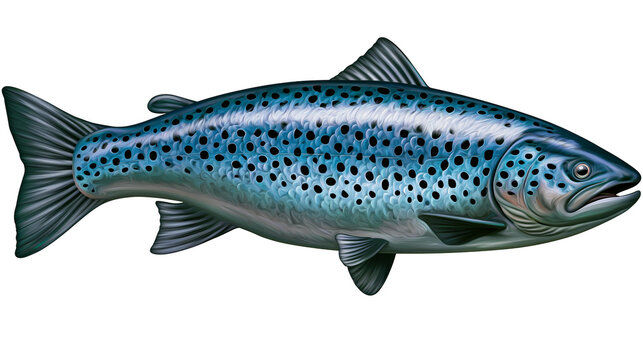 Detailed brown trout fish with blue spots, isolated on transparent background