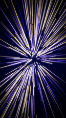 Obraz premium Futuristic speed line hyperdrive light streaks in purple and gold for abstract mobile wallpaper.