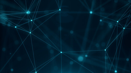 A minimalist plexus of white and silver dots connected by fine luminescent beams over a gradient background of blue to black specifically designed to include a text area in the center © Khizar