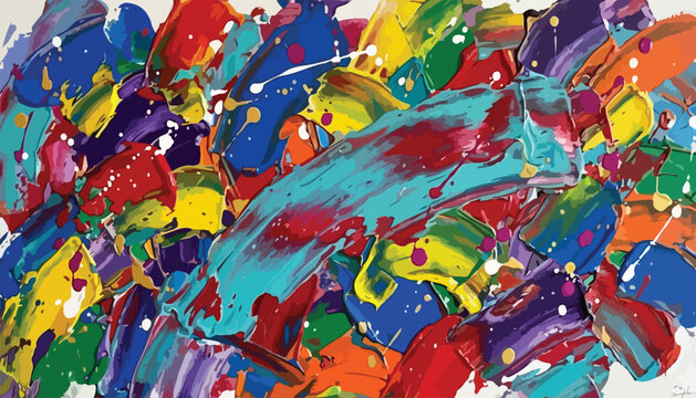 Colorful abstract paint strokes and splatters vibrant vector illustration abstract art acrylic paint artistic expression background texture bold colors brushstroke