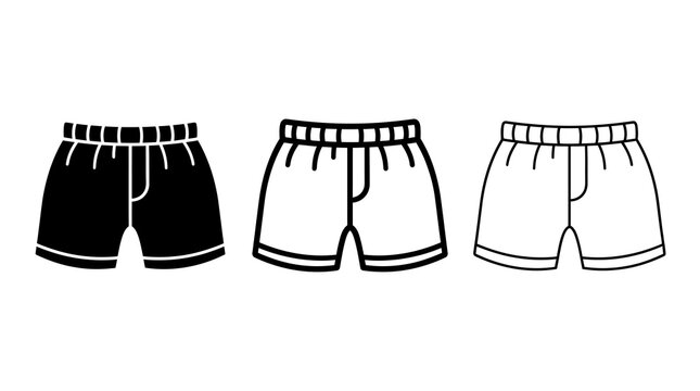 Set of minimalist shorts outlines in black and white