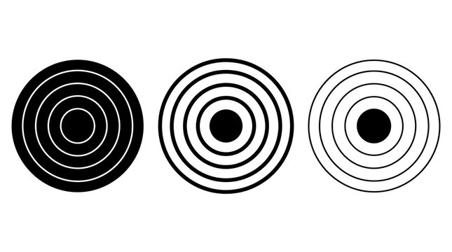 Set of concentric circle patterns in minimalist black and white design